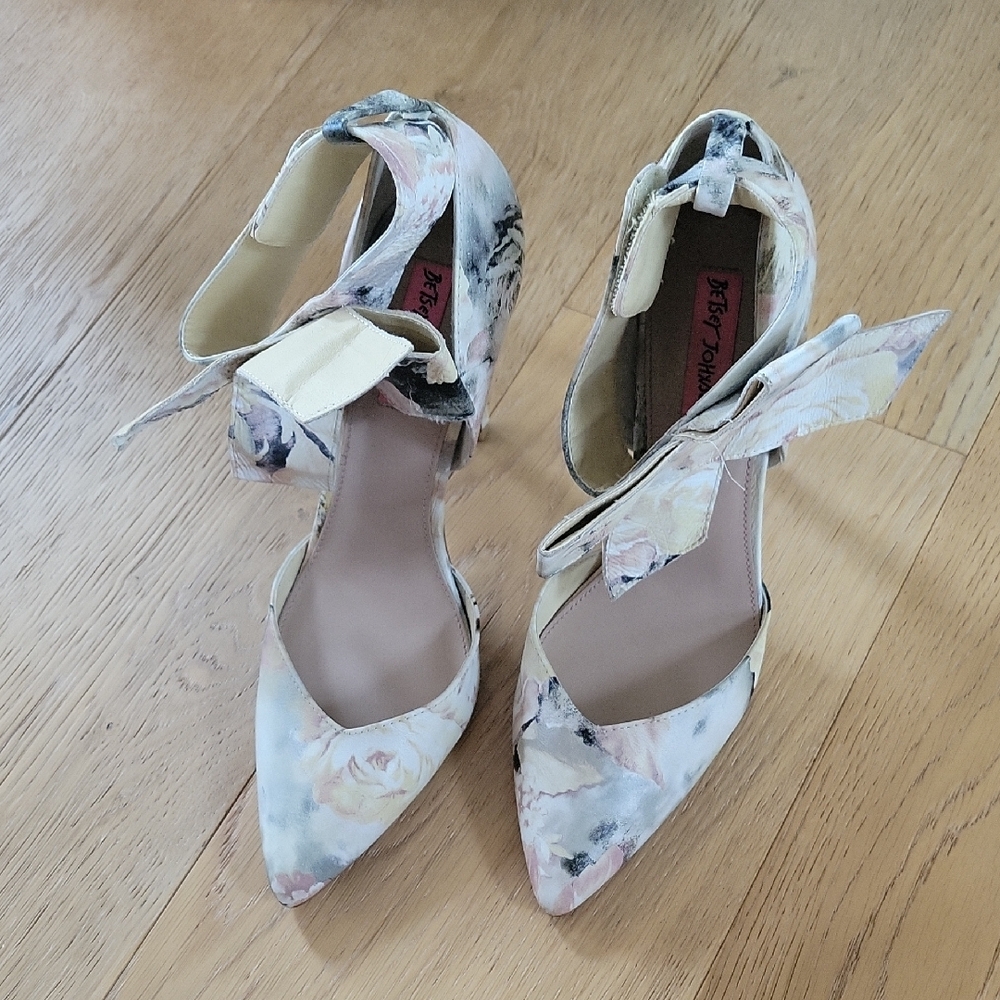 Betsey Johnson Cream and Pink Heels with Ankle Straps